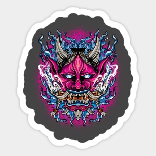 Japanese Demon Face Mask Vaporwave Oni Devil Oni Harajuku Sticker